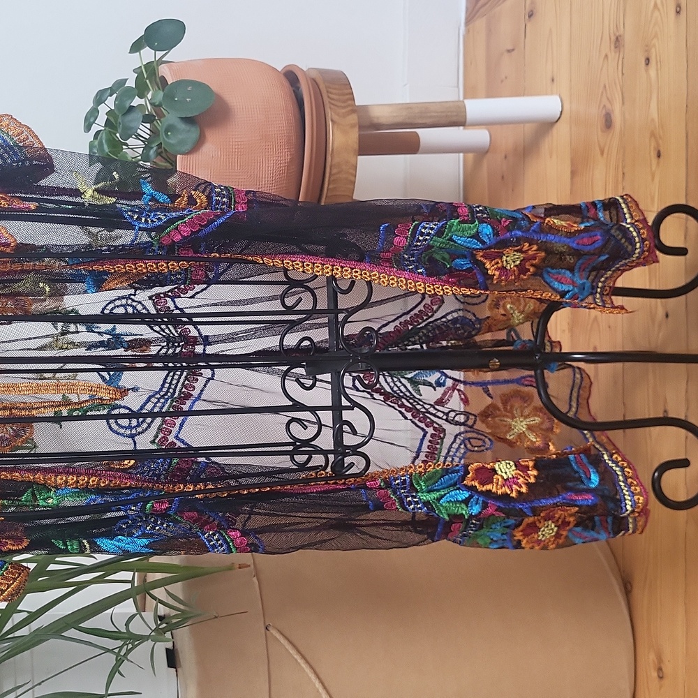 Pink and Black Kimono Swim Coverup with Dramatic Sleeves - Picture 5 of 15